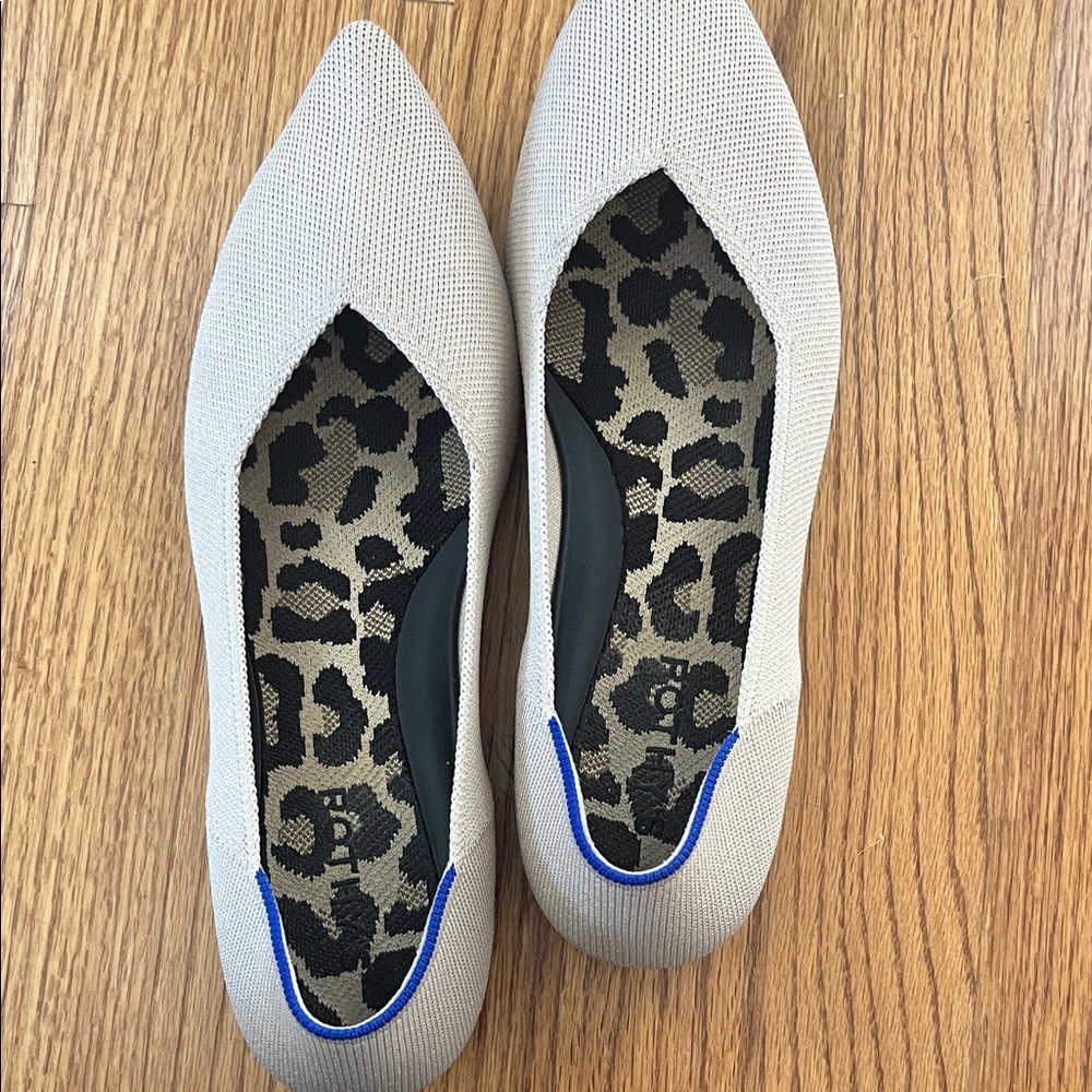 Rothy's Pointed Toe Flats in Ecru with Blue Trim - Picture 4 of 7
